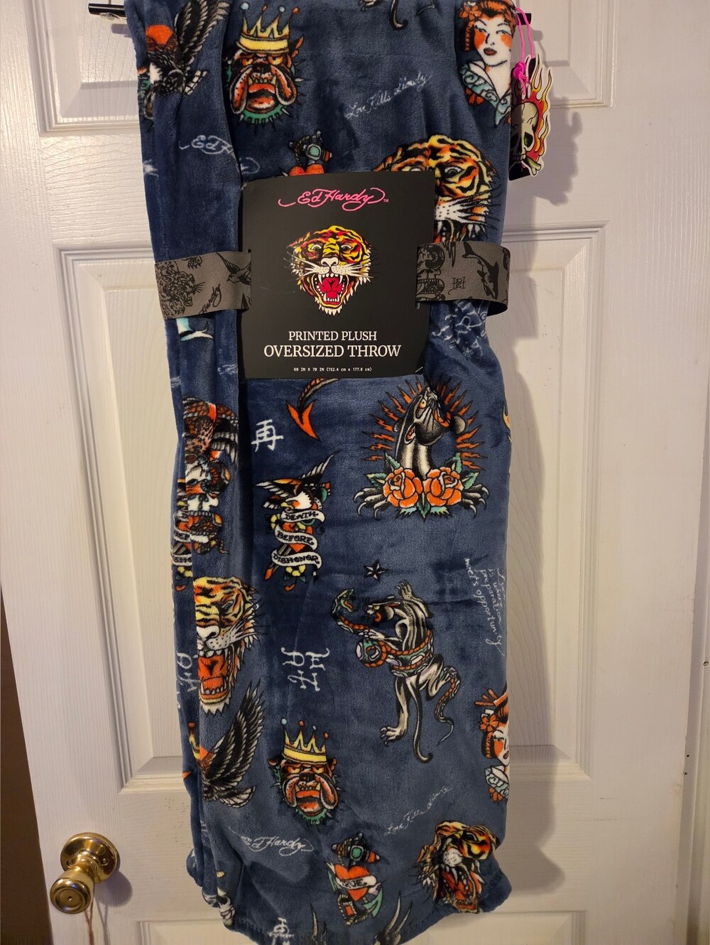 Ed Hardy NWT Navy Blue Oversized Plush Throw